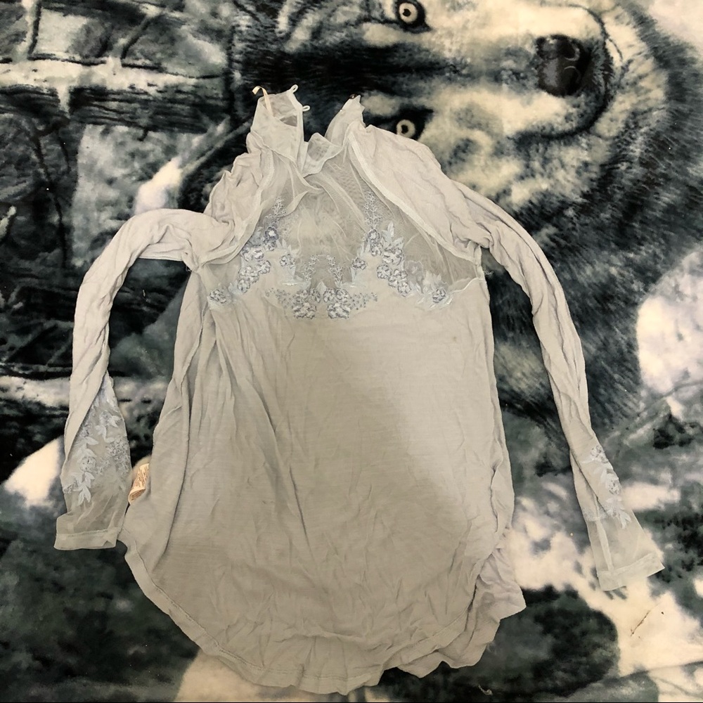free people baby blue mesh lace dress shirt